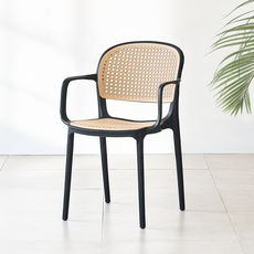 퍼니인어스 에코 라탄 암체어 팔걸이 플라스틱 야외의자 테라스체어 카페 정원의자, 2개, 블랙