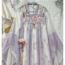 十裏香原創漢服【夭夭】唐製齊胸漢元素刺繡印花漸變日常套裝夏季, 單件上衣紫色,L, 1個
