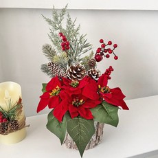 하이오브제 포인세티아 조화 화분 크리스마스조화 겨울 꽃 장식, 1개, 포인세티아 (우드화분) Small