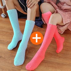 1+1 알록달록 긴 수면양말 남여공용 무압박 극세사 두꺼운 겨울 양말 보온 수족냉증