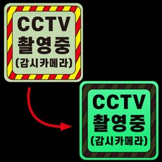 CCTV 촬영중 안내 부착물 감시 적발 야간 발광 축광 야광 사각 스티커 10X10CM
