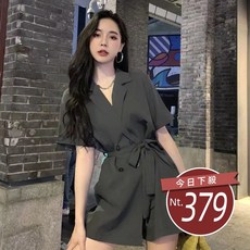 韓版收腰顯瘦雙排扣連體褲洋裝 連身裙 吊帶裙 吊帶褲 女裝【S192】