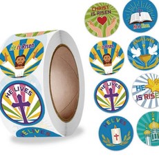 8종 기독교 교회 부활절 십자가 원형 롤스티커 500매 OC_0404TG