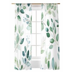 해외 Futuregrace 봄 꽃 세미 시어 커튼 길이 160cm63인치 풍경 멀티컬러 양귀비 잔디 아트 창문 트리트먼트 조명 필터 레트로 플로럴 로드 포켓 드레이프 거실 침실