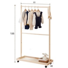 花蓮出貨 娃娃衣架 實木幼兒掛架寵物衣帽架寶寶衣服 置物架 臥室 收納架 兒童落地衣架, 【居家款兒童原木掛衣架】雙杆, 1個