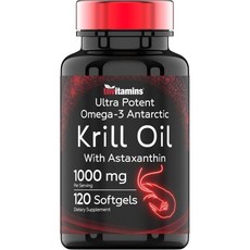 아스타잔틴이 포함 남극 크릴오일 1000mg x 120소프트겔 EPA DHA 아스타잔틴 오메가3 크릴, 120정, 1개