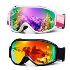 FMY 스키 스노우보드 OTG 고글 김 서림 방지 UV400 보호 스키 스노모빌 고글 남성 여성 청소년용, 화이트/핑크 렌즈 및 블랙/레드 렌즈