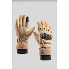 冬季戰術手套男加厚保暖觸屏防寒防風戶外訓練摩托車騎行手套, 軟殻長指加絨沙色,均碼