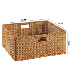 대형 라탄 빨래 바구니 사각 보관함 손잡이 세탁 수납 바스켓 정리함, 1개, W. 밝은 갈색 47x38x9cm