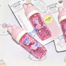 마이멜로디 면봉케이스 핑크 클리어 휴대용 화장소품 보관, 마이멜로디 핑크 클리어, 1개