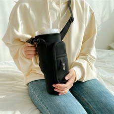 나우든 텀블러 파우치 일체형 스탠리 호환 가방 대용량, 1개, 블랙