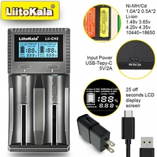 18650/21700/AA/AAA/Ni-MH/Li-ion용 LiitoKala Lii-CH2 스마트 충전기 듀얼 슬롯 고속 USB-C 포트 과충전, 01 Lii-CH2(5V2A US)