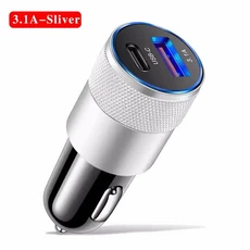 3.1A USB 차량용 충전기 타입 C 고속 휴대폰 어댑터 (샤오미 화웨이 PD 소켓 시거잭용), 03 silver