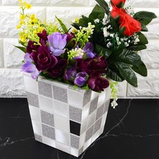 카페 인테리어 대형 엔틱 타일무늬 조화화분 그레이, 브라운 - 소