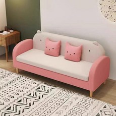 2인용 3인용 쇼파베드 거실 학원 소파 작은 미니 의자, 핑크-베이지화이트