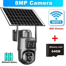 4K 듀얼 렌즈 카메라 태양광 PIR 인체 감지 야간 투시 방수 보안 비디오 WIFI IP 8MP 배터리 CCTV 모니터, 03 WiFi Cam Add 64G