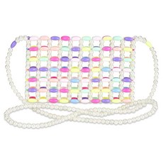 Iscream 여아용 프리티 컬러풀 크로스바디 16.5cm x 10.8cm 우븐 비즈 파티 지갑 예쁜 파스텔, Iscream 여아용 프리티 컬러풀 크로스바디 16.5