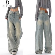 비비디아 봄 가을 여성용 워싱빈티지 롱와이드 데님팬츠 통청바지(S~4XL) 5515