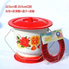 스테인레스 손잡이 요강 소변통 이동식 환자용 전통, 미끄럼방지링+뚜껑+쿠션이있는대형턴버클