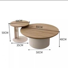 奶油風實木子母茶幾客廳家用小戶型時尚原木網紅簡約圓形組閤茶桌和室桌 原木茶幾 客廳茶幾桌 木桌子 飄窗書桌, 白色50+80組合, 1個