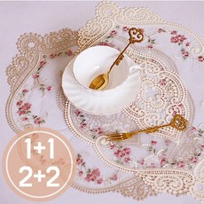 티테이블 장식 엔틱 레이스 매트, 핑크, 42cmx31cm, 2개