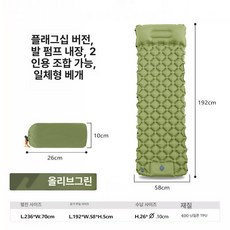 야외 레저 백패킹 제품 편안함 매트리스 공기 에어매트리스 캠핑 팽창 활동 팽창식침대 휴대용, 11.아미그린 얼티밋 내장펌프