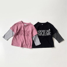 아동 키즈 국내생산 면100% 나염 레터링 레이어드 긴팔 티셔츠