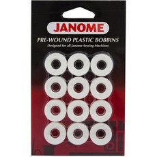 Janome 12 팩 미리 감긴 플라스틱 보빈스 화이트 실 80야드 폴리에스터