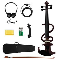 전기 바이올린 4/4 풀 사이즈 사일런트 세트 초보자를위한 솔리드 메이플 메탈 전자 성인 연습 등급 시험, 4)style 2 wine red