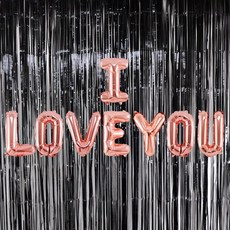 은박 풍선 사랑 로즈골드 + 커튼 블랙 세트 파티 생일 혜문스토어