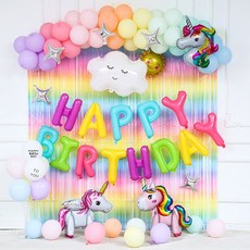P&B UNITY 馬卡龍色獨角獸派對窗簾生日氣球裝飾組, 馬卡龍獨角獸