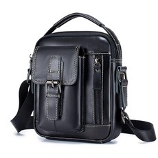 STEELLION Men's Leather Crossbody Bag - Stylish and Functional Daily Companion Black Medium Com