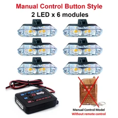 호환 2 LED 차량 클립 신호등 차량 전면 그릴 비상 스트로브 라이트 깜박임 경고 램프 DIY, 01 2x6 Manual Control, 05 Yellow and White