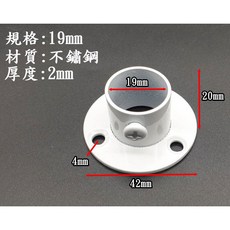CBX-902 不鏽鋼固定目玉 白鐵管用管頭 吊衣桿邊座法蘭片, 固定19mm(單顆),白色