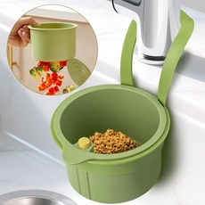 꿀템 찬스 고급 원터치 비움 싱크대 음식물 거름망 2color 쓰레기 거름통 필터망 다용도 수세미 거치대 데일리 생활 필수품, (1)그린