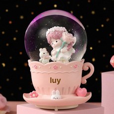 금성여자 스노우볼 트리 오르골 1개 장식 크리스마스, 2459C 만화 커피잔 핑크