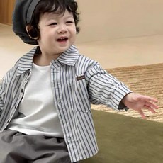 【四口甜】台灣現貨秋冬新款73-110男童女童小清新條紋襯衫
