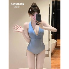 新款連體泳衣比基尼劉亦菲同款韓系深V露背倒三角ins海邊度假溫泉, 綠色,XL 【建議52.5-60.0公斤】