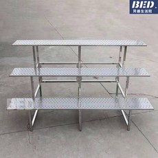 貝德花架落地不銹鋼花架，多層階梯式置物架，陽臺室內鐵藝室外多肉花盆架，戶外防腐花架, 三腿兩層【120厘米長】孔板
