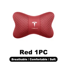 쿠쿠스토어 1PC 가죽 카시트 머리 받침 요추 지원 쿠션 베개 테슬라 모델 3 S X Y 로드스터 SpaceX 자동차, 07 1pc-red