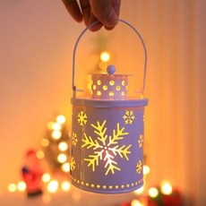 ‍ 聖誕裝飾 ‍ 聖誕節裝飾燈LED發光手提兒童小夜燈蠟燭燈氛圍節日裝飾鐵藝燈, 1個, 聖誕鐵藝白色雪花小夜燈