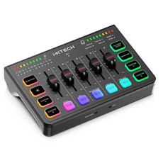 IXTECH 게이밍 오디오 믹서 4채널 사운드보드 XLR 마이크 지원 스트리밍 RGB PC 인터페이스 팟 트 노래방용 이퀄라이저 개별 볼륨 조절기 블랙, IX X01 Bla