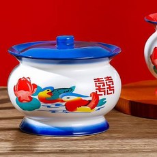 優選 復古痰盂大碗食品級耐高溫大號懷舊馬桶帶蓋湯麪碗陶瓷碗 副廠商品, 1個, 藍色復古懷舊1000ML麪碗+蓋子