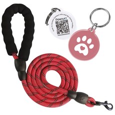 포덕트 빛반사 리드줄+태그 세트, 1세트, 레드