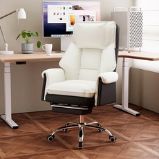 Takata 게이밍 의자 침대형 허리편한 발받침대 리클라이너 고급 인조가죽 사무용 컴퓨터 의자, 블랙&화이트