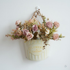 仿真花壁掛裝飾品 綠植假花小掛件, flower壁掛 漫秋玫瑰粉色