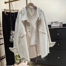 ORZQU 봄가을 여성 빅사이즈 데님 셔츠 캐주얼 칼라넥 청자켓 아우터