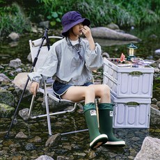 情侶款厚底防水防滑高筒雨靴 戶外涉水束口水鞋 溯溪釣魚必備, 米白色,42, 42