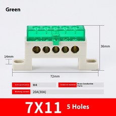 제로 와이어 터미널 커버가 방진 배전함 블록 브리지 접지 있는 구리 부스바 10 유형, 1Pcs, 5Pin green