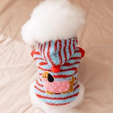 寵物衣 貓咪衣服 狗狗衣服 中小型犬衣服 秋冬款 寵物連帽條紋絨衣 可牽引 比熊 泰迪 博美 貓咪開衫馬甲, 藍色-連帽絨衣-可牽引,尺寸僅供參考請以背長爲準, 1個